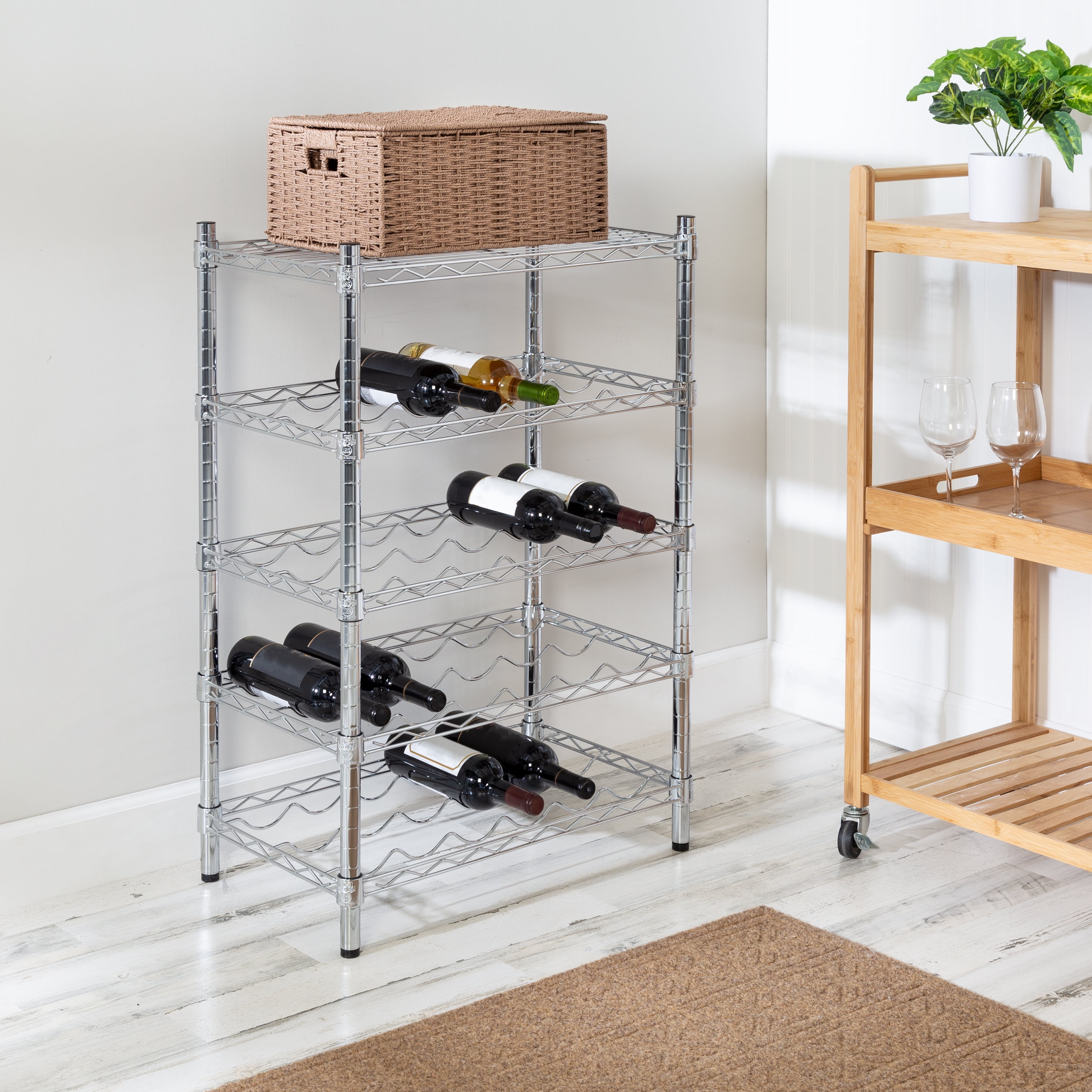Chrome 4-Tier Steel Wine Storage Rack