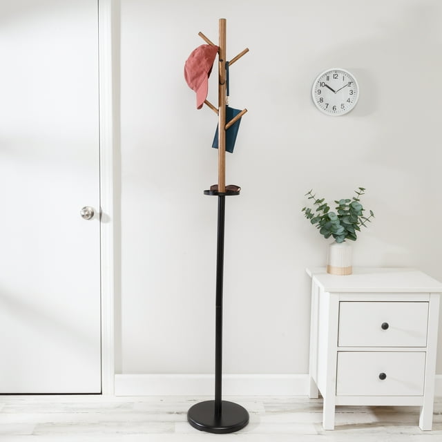 HoneyCanDo Steel Freestanding Coat & Hat Stand with 6 Hooks, Black