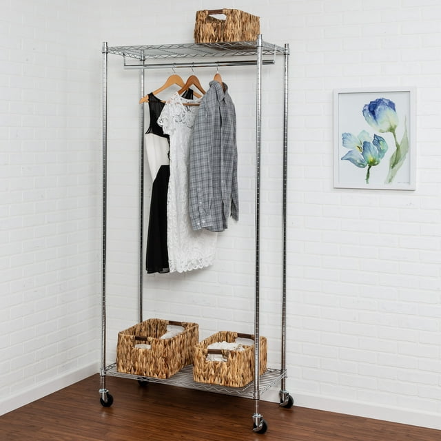 Honey-Can-Do Steel Heavy Duty Rolling Clothes Rack with 2 Shelves, Chrome