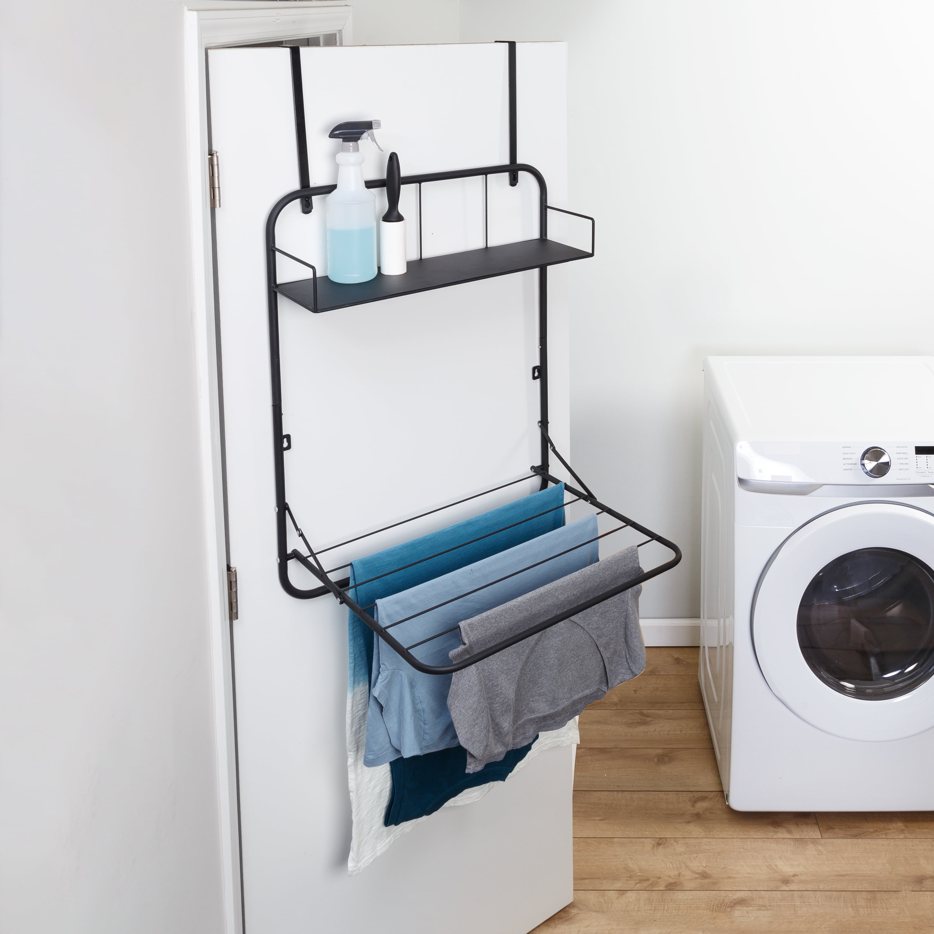 Free Shipping Honey Can Do Steel Over the Door or Wall Mount Folding Clothes Drying Rack with Shelf Black Walmart