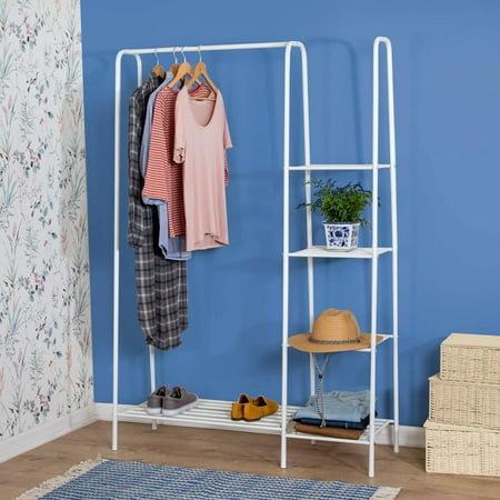 Honey-Can-Do Steel Single Rod Clothes Rack with 4 Shelves, White