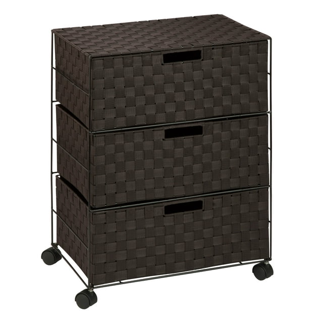 Honey-Can-Do Steel and Fabric Woven 3-Drawer Rolling Chest, Brown
