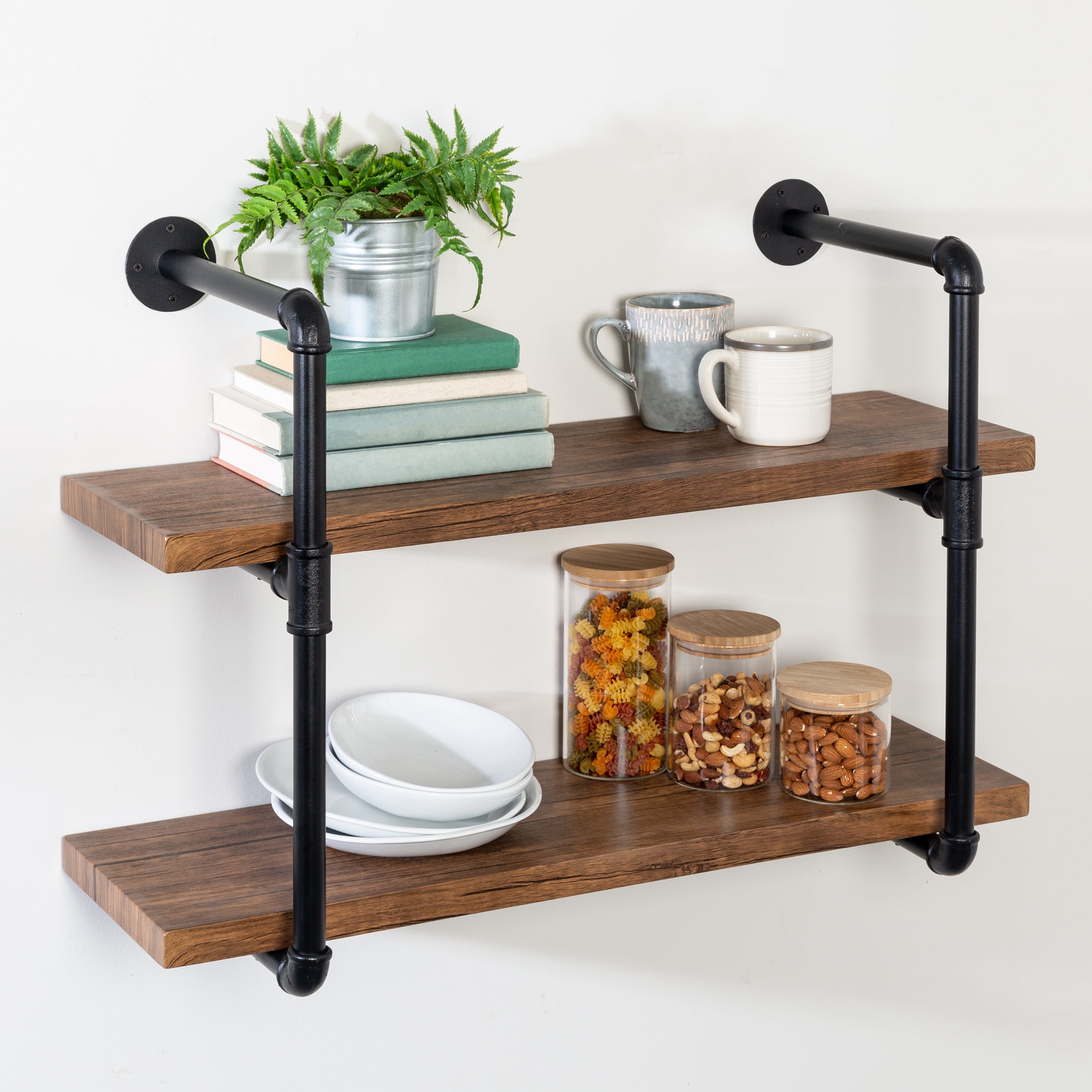 Edgy Black Steel 2-Tier Industrial Wall Shelf