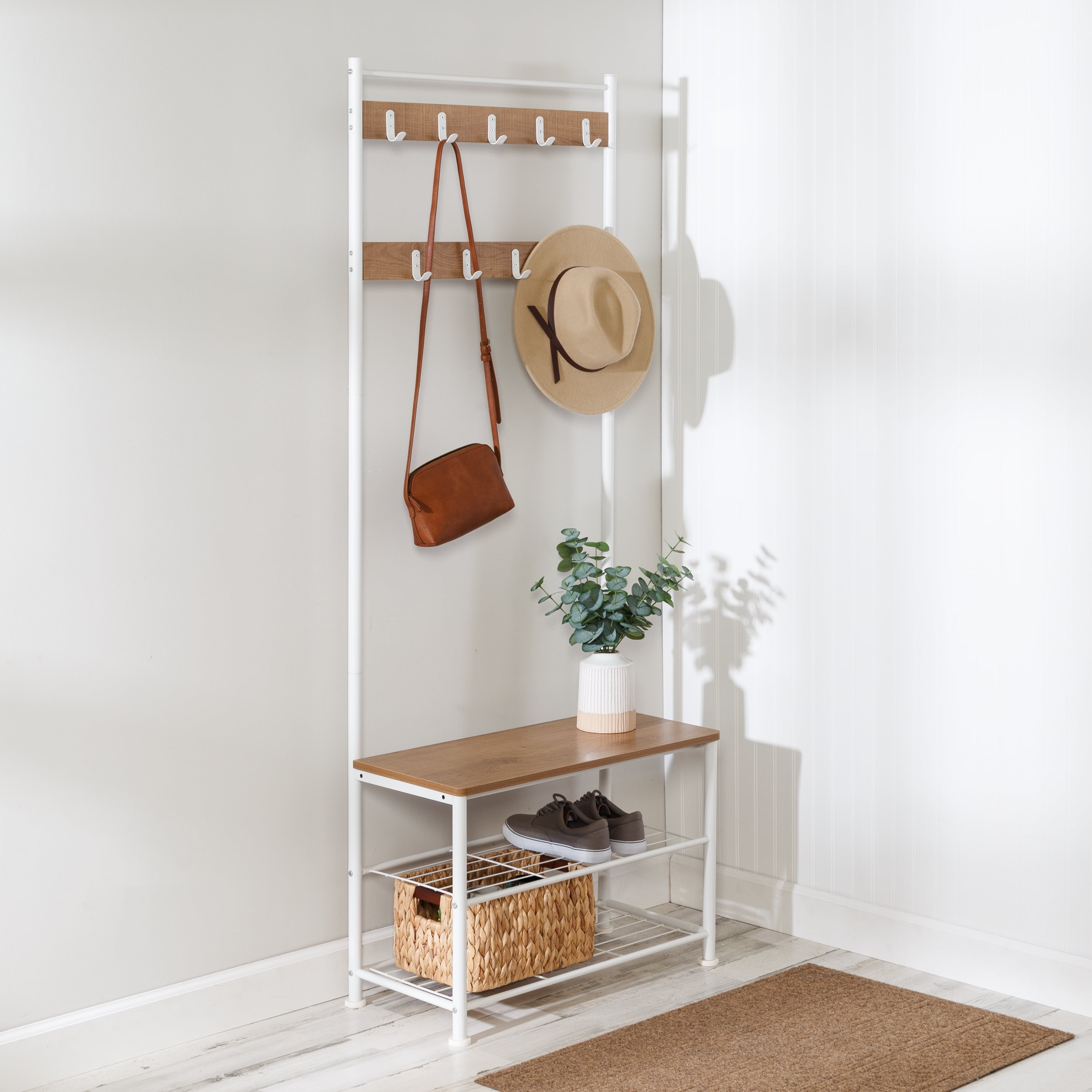 HoneyCanDo Steel and MDF Freestanding Entryway Hall Tree with 9 Hooks