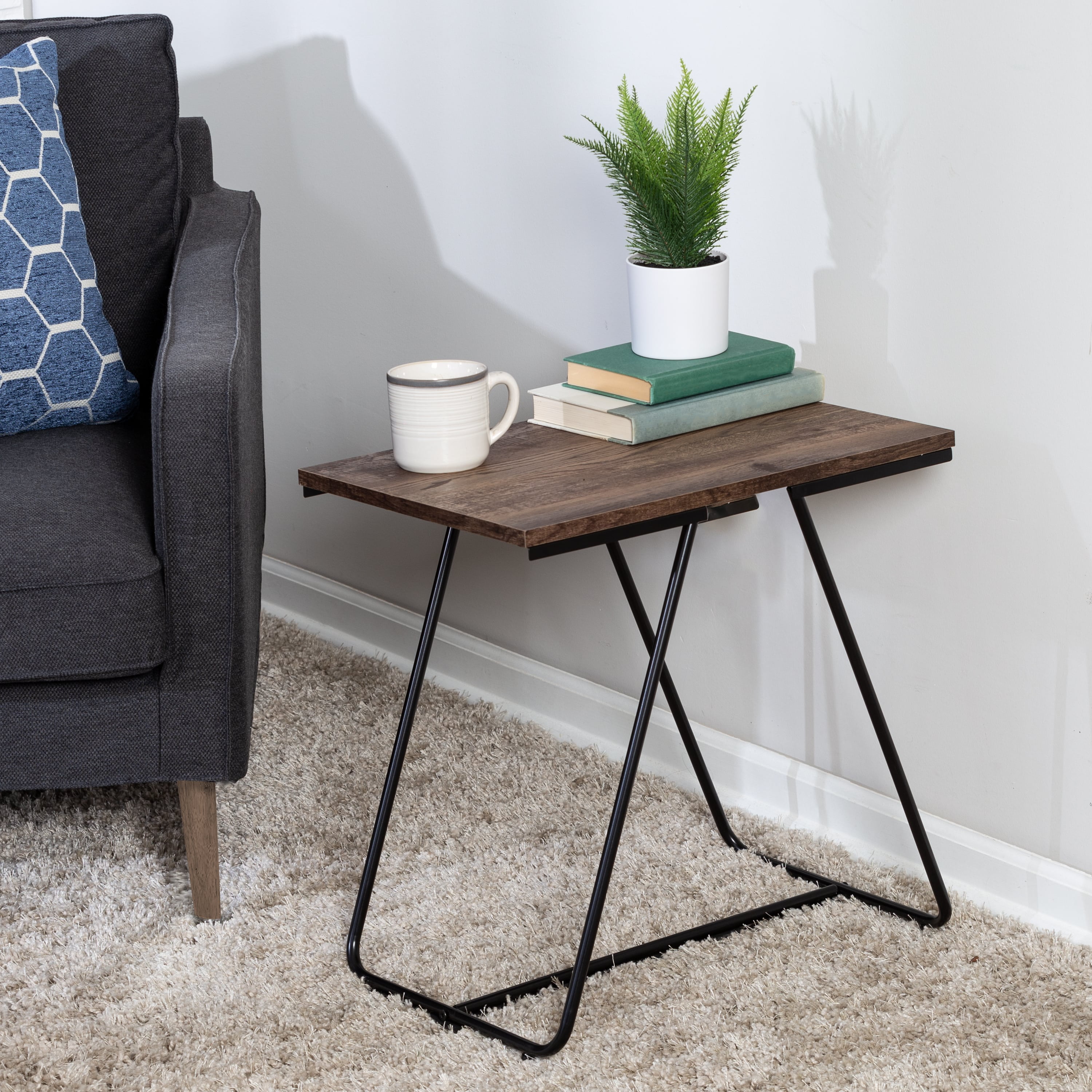 Rustic Brown and Black Wood and Metal Square Side Table