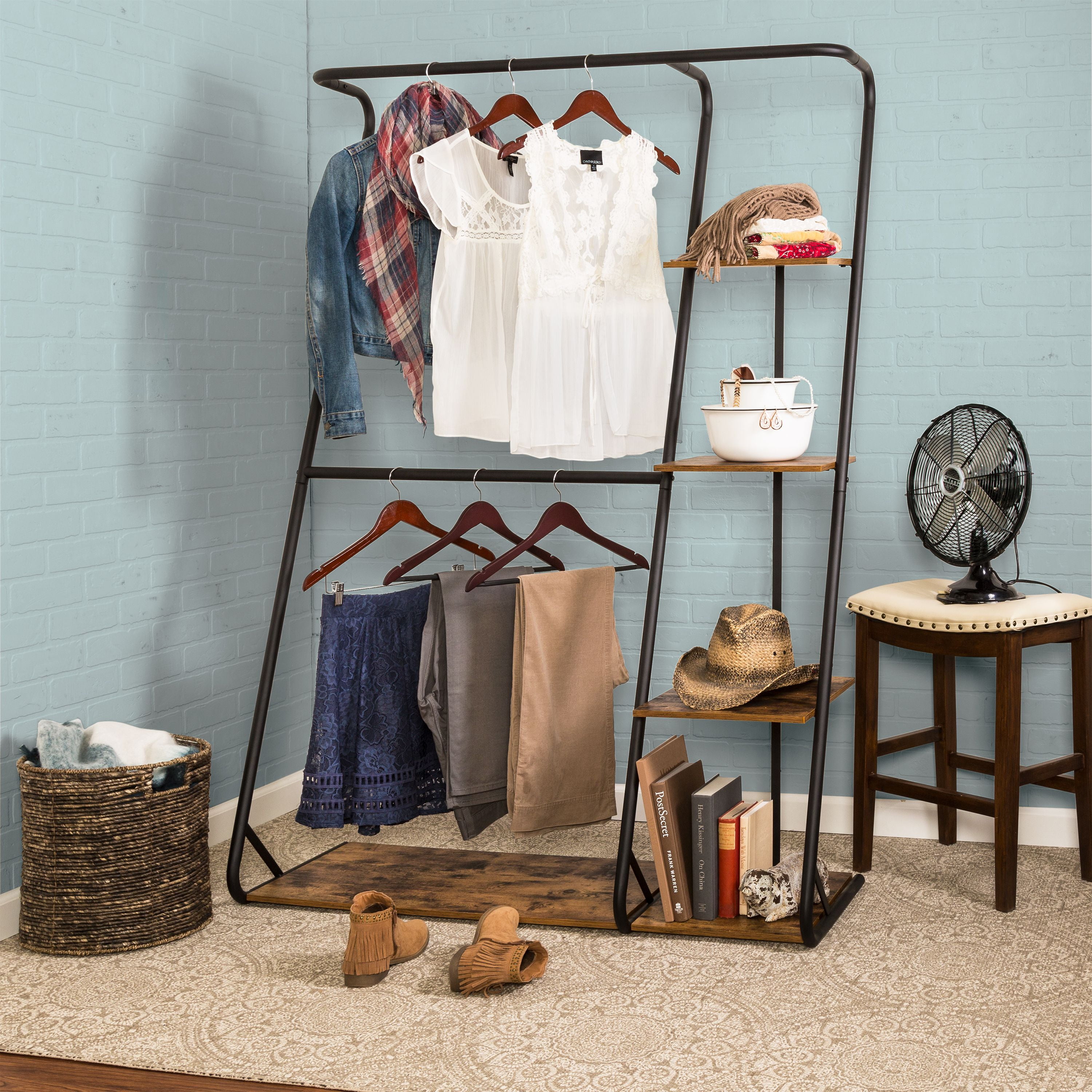 https://i5.walmartimages.com/seo/Honey-Can-Do-Steel-and-MDF-Z-Frame-Double-Rod-Wardrobe-with-4-Shelves-Black-Rustic-Brown_6e749a88-85d6-428f-aa70-37d44e076607_4.372a86cb1de91fb4ed24a80996bff794.jpeg