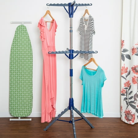 Honey-Can-Do Steel and Plastic 2-Tier Collapsible Tripod Clothes Drying Rack, Chrome/Blue