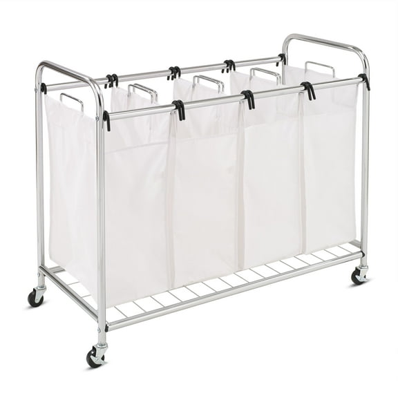 Honey-Can-Do Steel and Polycotton 4-Bag Heavy Duty Rolling Laundry Sorter, White/Chrome