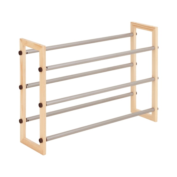 Honey-Can-Do Steel and Wood 3-Tier Expandable 12-Pair Shoe Rack, Natural/Silver