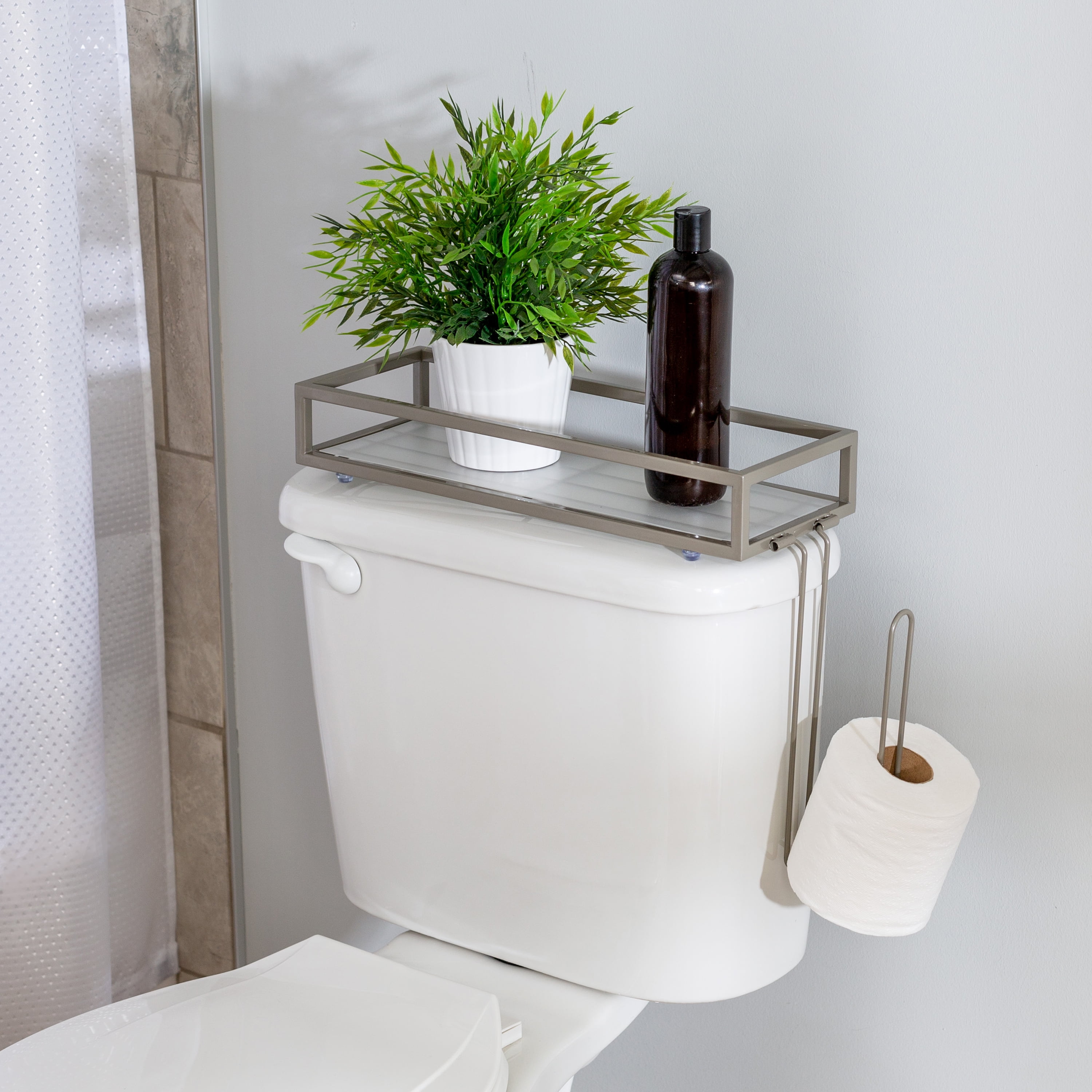 Neutral Angular Metal Wall-Mount Toilet Paper Holder with Storage Tray