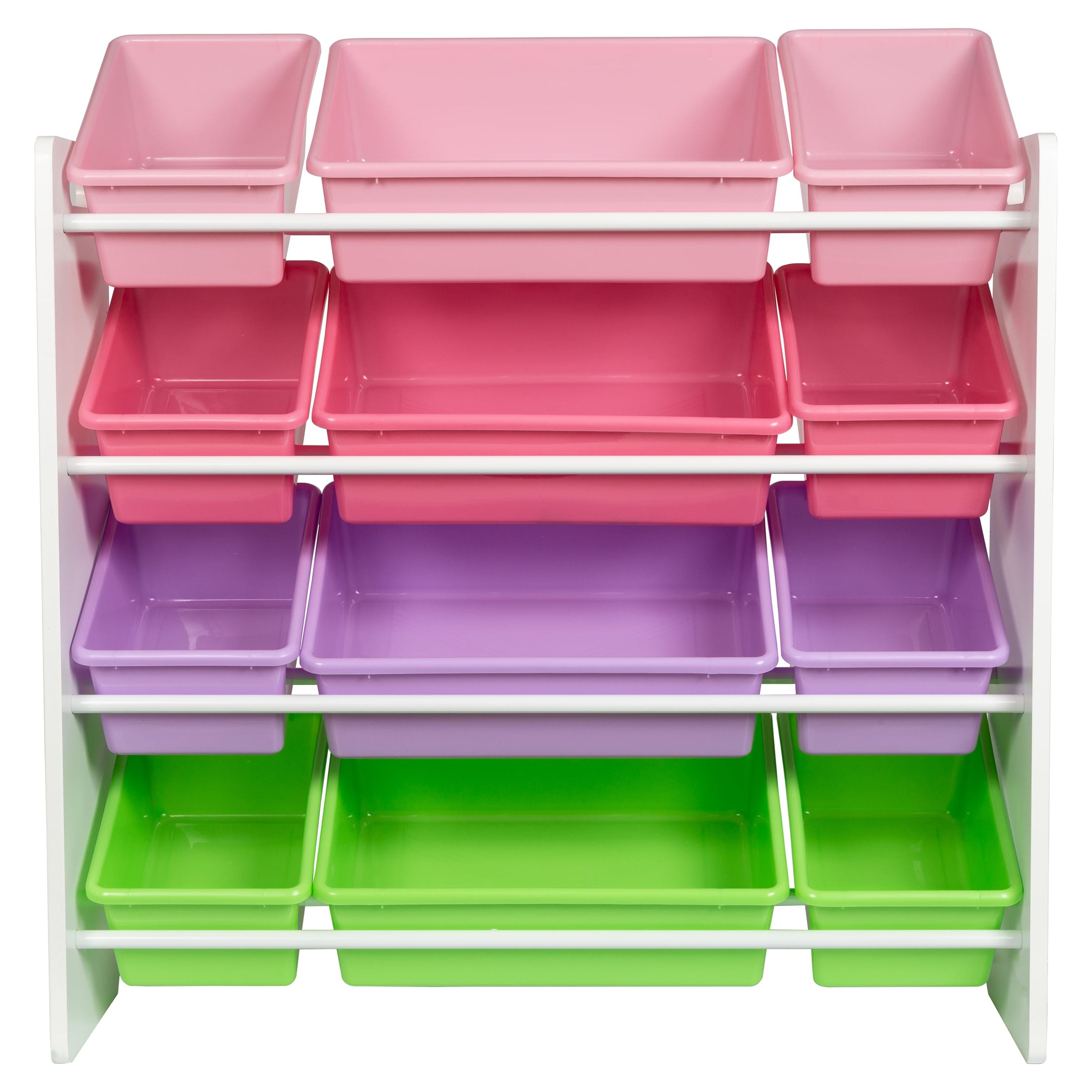 White and Multicolor Kids Toy Organizer with 12 Plastic Bins
