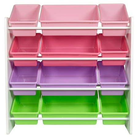 Honey-Can-Do Toy Organizer with 12 Plastic Storage Bins, White/Multicolor