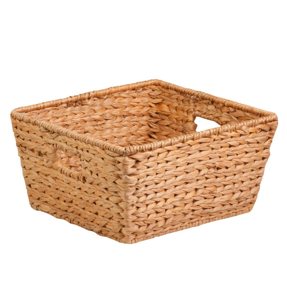 Honey-Can-Do Water Hyacinth Square Storage Basket with Cut-out Handles, Natural