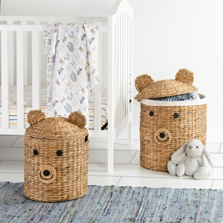 Set of Three Wicker Nursery Baskets with Liners - White - Badger