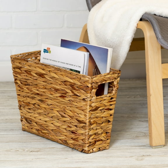 Honey-Can-Do Water Hyacinth Wicker Magazine Storage Basket with Cut-out Handles, Natural