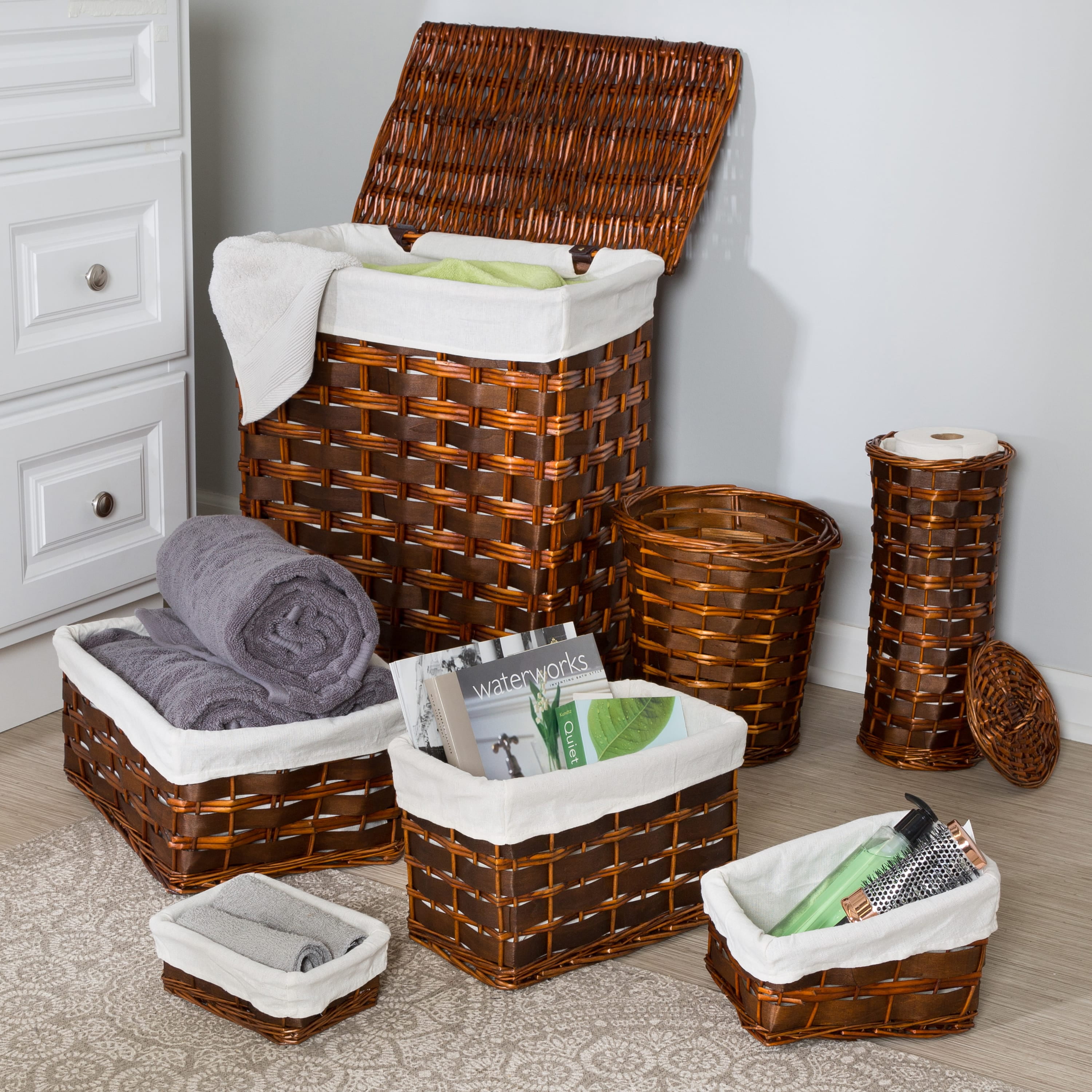 Honey Can Do Wicker Laundry Hamper and Bath Storage Basket Set of 7 Brown Natural