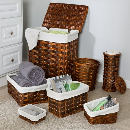 Honey Can Do 7-Piece Wicker Laundry Hamper and Bath Combo Set, Chocolate Brown