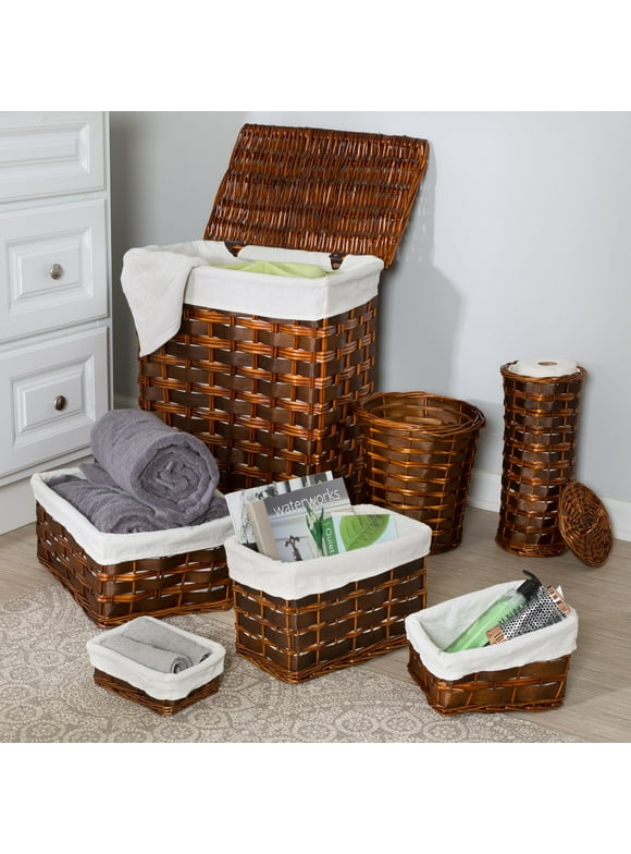Honey-Can-Do Wicker Laundry Hamper and Bath Storage Basket Set of 7, Brown/Natural