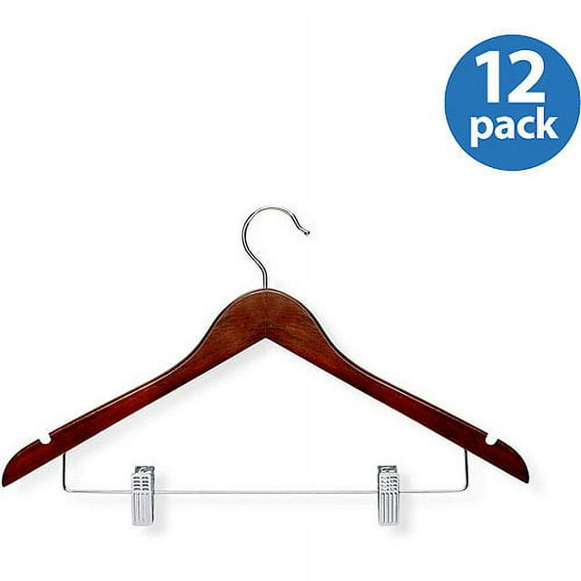Honey Can Do Wood Suit Hanger with Clips, Cherry Finish (pack of 12)