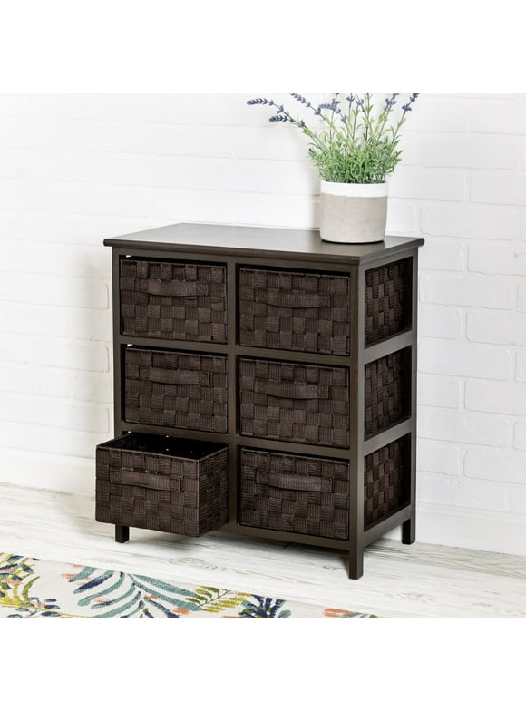 Honey-Can-Do Wood and Woven Fabric 6-Drawer Storage Chest, Black