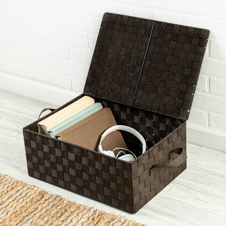 Honey-Can-Do Woven Box With Hinged Lid, Espresso