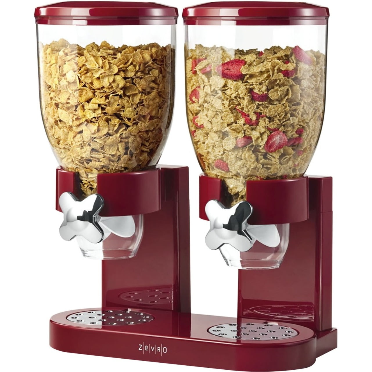 Red and Clear Double Dry Food Dispenser with Portion Control
