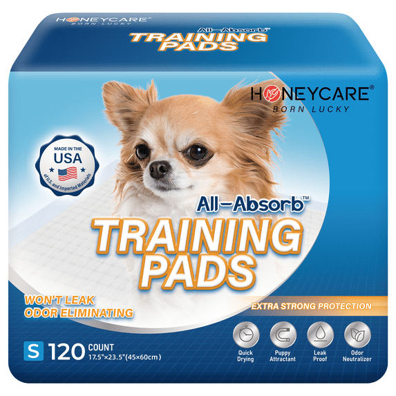 Honey Care A05 ,Dog and Puppy Training Pads, Ultra Absorbent, Small, Blue, 17.5" x 23.5", 120 Count