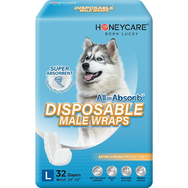 Honey Care All-absorb A24 Disposable Male Dog Wrap, 32 Count, Large 