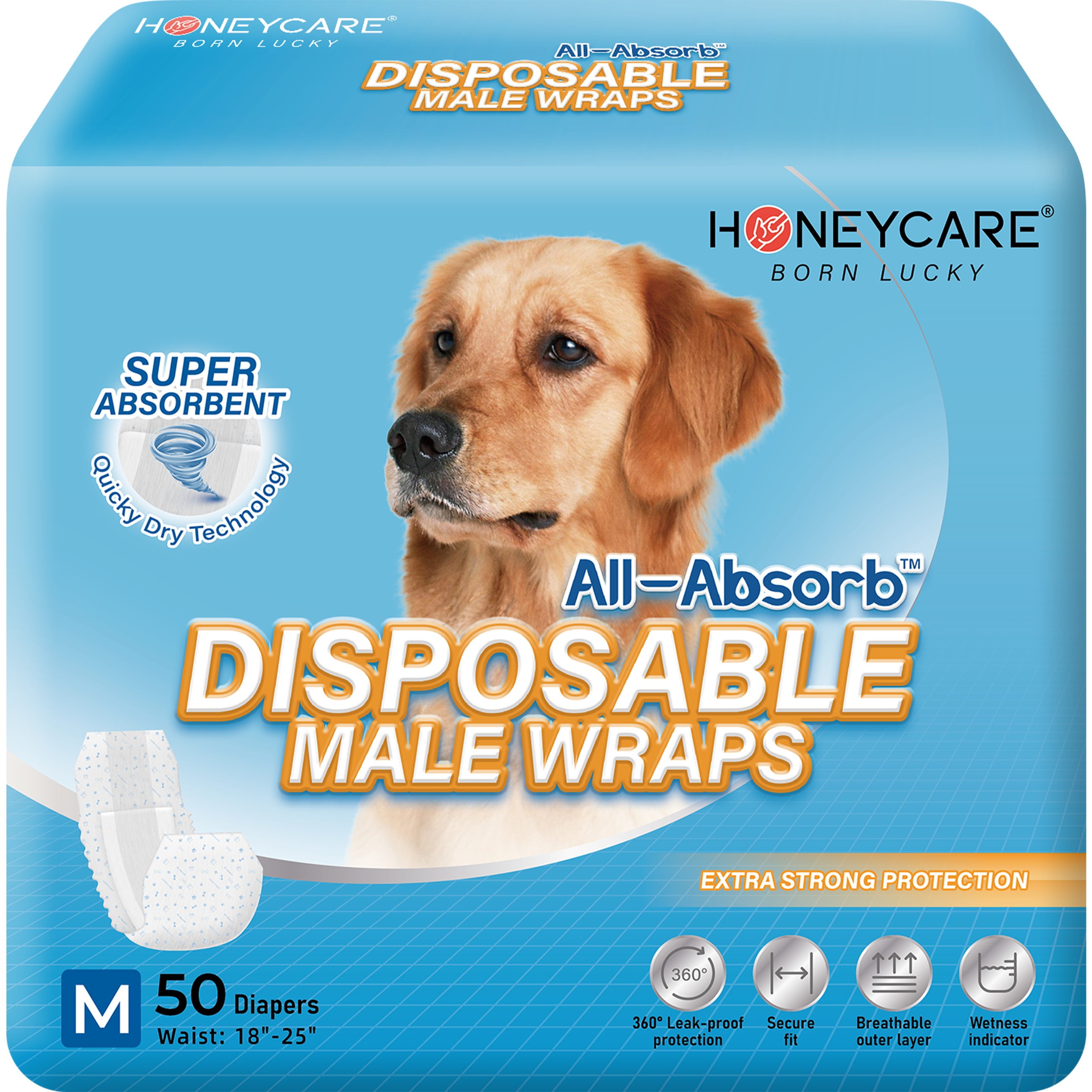 Honey Care AllAbsorb A25 Disposable Male Dog Wrap, 50 Count, Medium, Super Absorbent