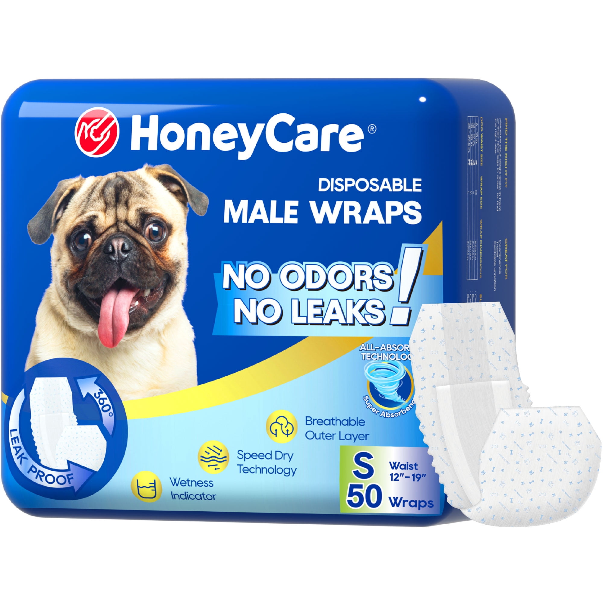 Honey Care All-Absorb Incontinence Wraps for Small Male Dogs
