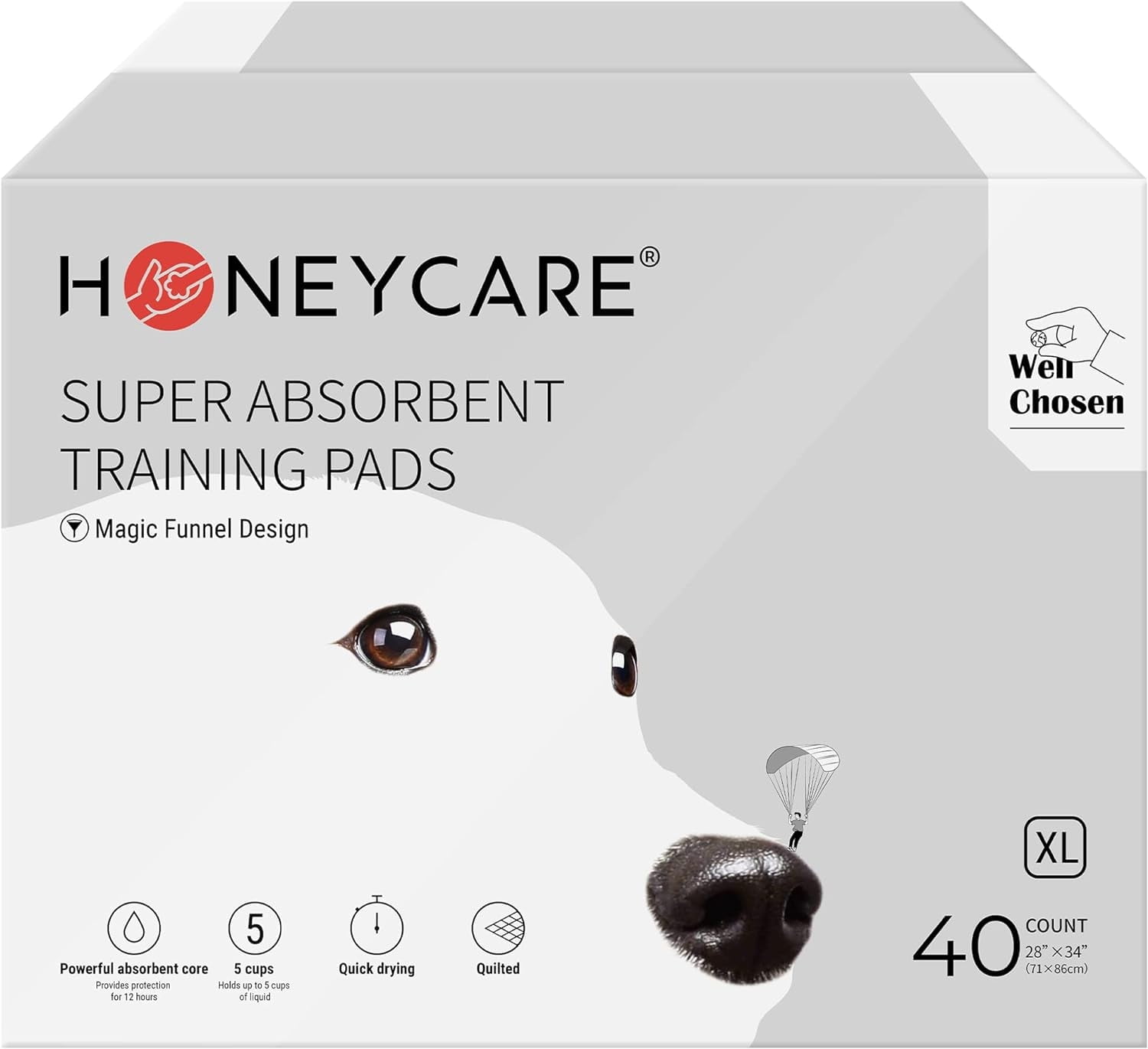 Honey Care Puppy Potty Training Pads, Magic Funnel, XL, 28x34 inch, 40ct