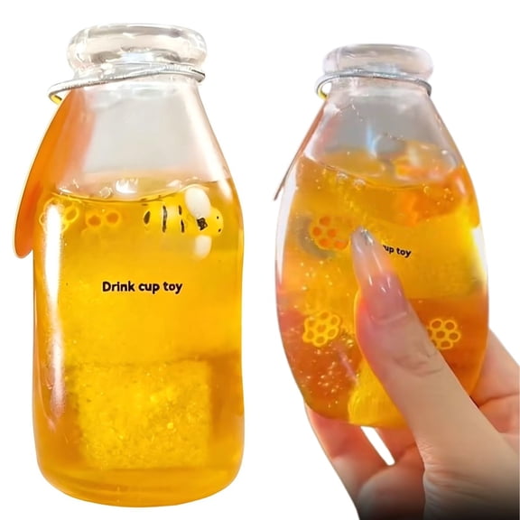 Honey Comb Bottle Squishy Fidget Toy Golden Honey Liquid Gel Squeeze Sensory Toy with Floating Bee & Honeycomb Ornaments, Stress Relief Toy for Kids Adults Desktop Party Gift
