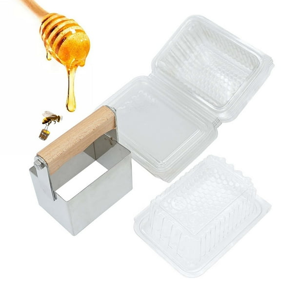 Honey Comb,Cut Comb Honey Containers Honey Cut With 10Pcs Plastic Box Stainless Steel Cut Comb Containers Beautiful And Practical Beekeeping(1pc+10 plastic box 5.11*3.74*1.77in)from ANMUYUM