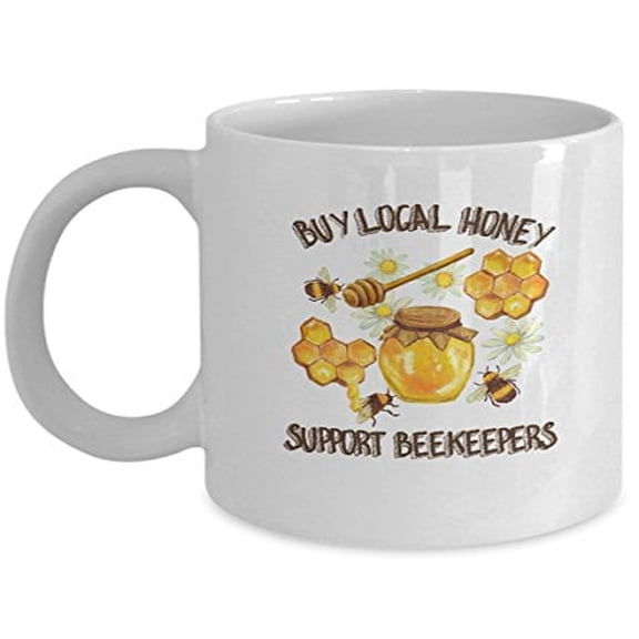 Honey Comb 11 oz Coffee Mug - Buy Local Support Beekeepers White Ceramic Gift
