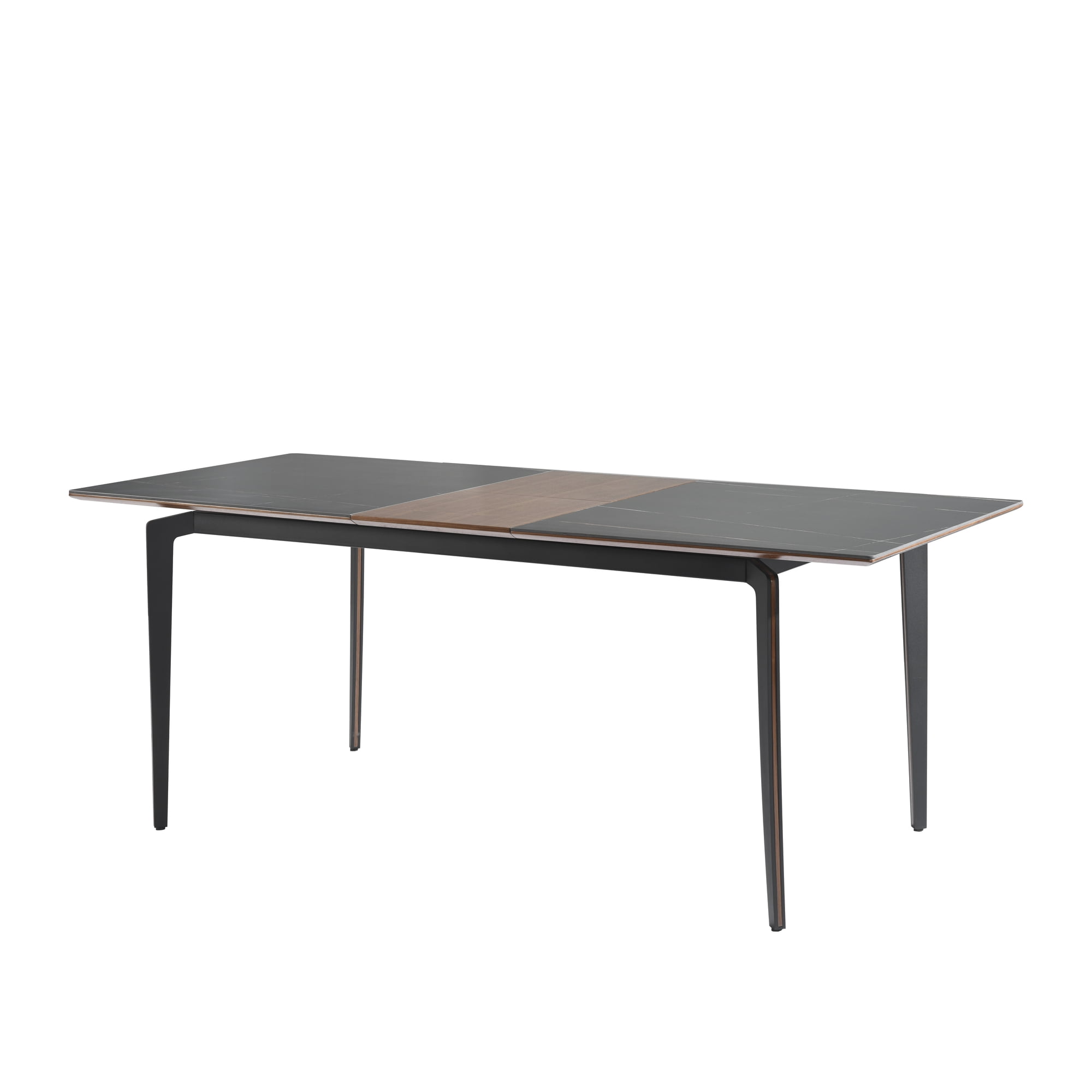 Honey Contemporary Extendable Rectangular Dining Table with Black Sintered Stone and Wood Table Top - Seats up to 6