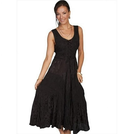 Honey Creek 100 Percent Rayon Womens Full Length Lace-Up Front Sleeveless Dress- Black - Large