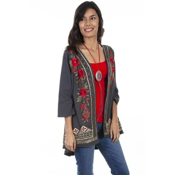 Honey Creek Embroidered Swing Kimono Shirt, Grey - Extra Large