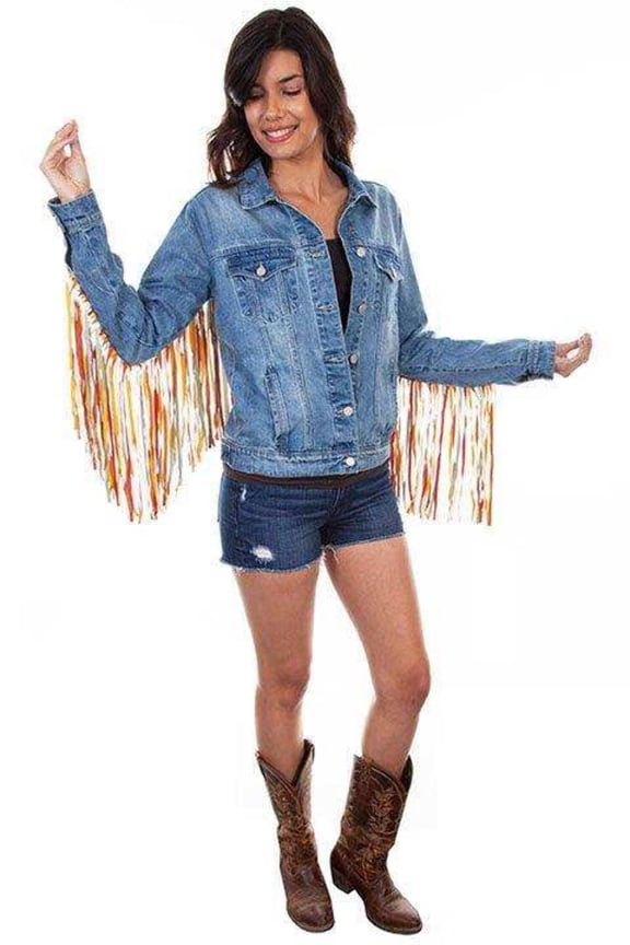 Scully Women's Western Jean Fringe Jacket, Denim, X-Large