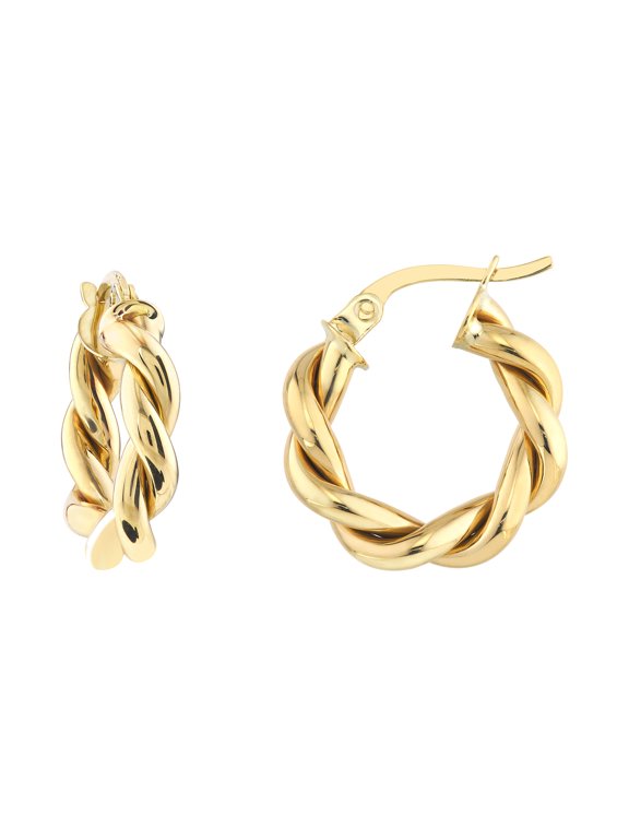 Real 10K Yellow Gold Polished Braided Double Tube Hoop Earrings (4mm, 10mm)