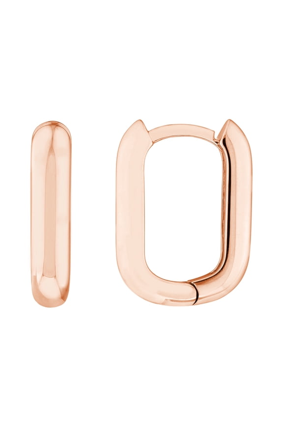 Real 14K Rose Gold Polished Oblong Huggie Earrings (3mm, 15mm)
