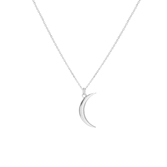 Honey Crush Real 14K White Gold Crescent Moon Pendant Necklace (7.6x15.2mm, 16-18in)