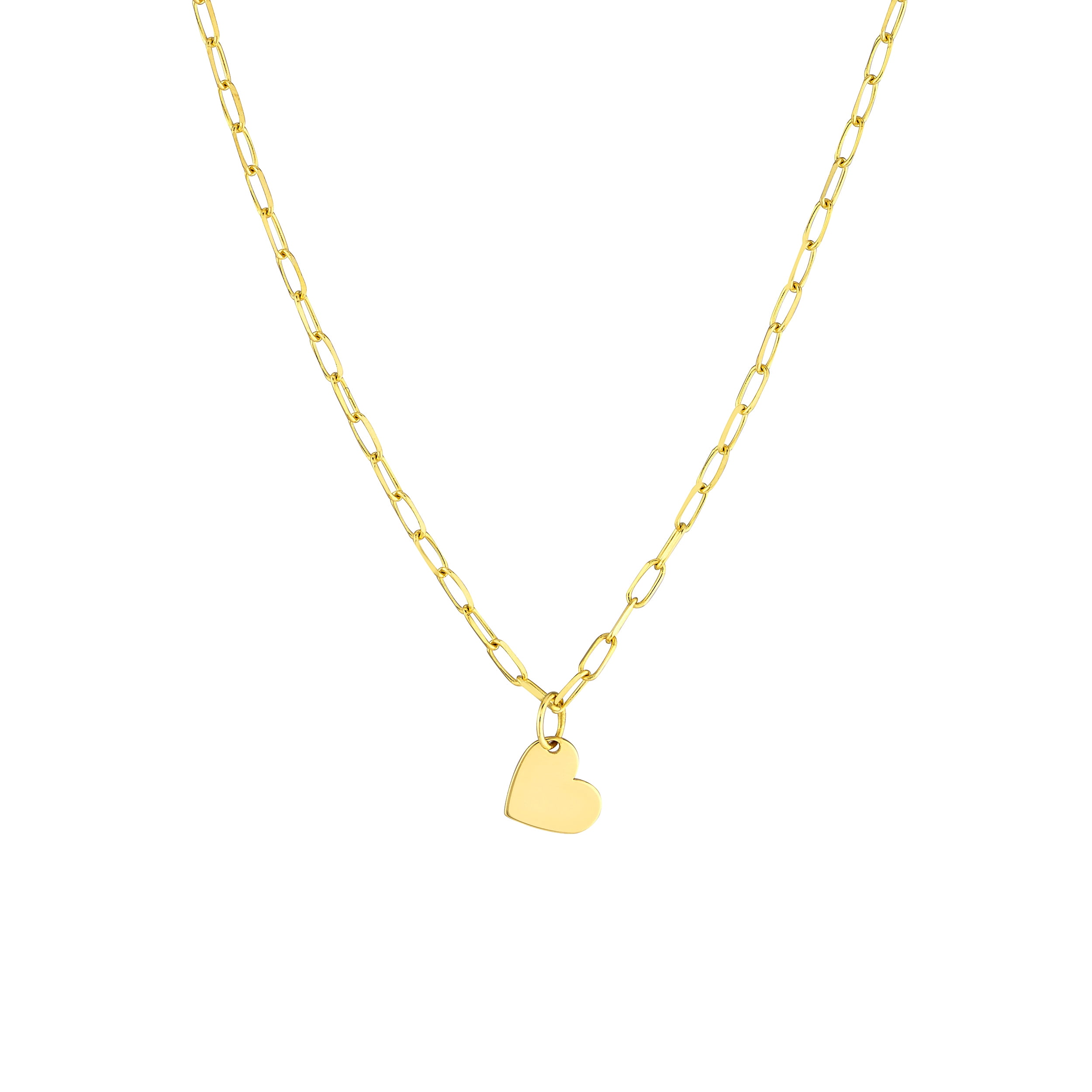 HONEY CRUSH Real 14K Yellow Gold Dangle Heart on Paper Clip Chain Necklace (7.4x6.8mm, 18in)