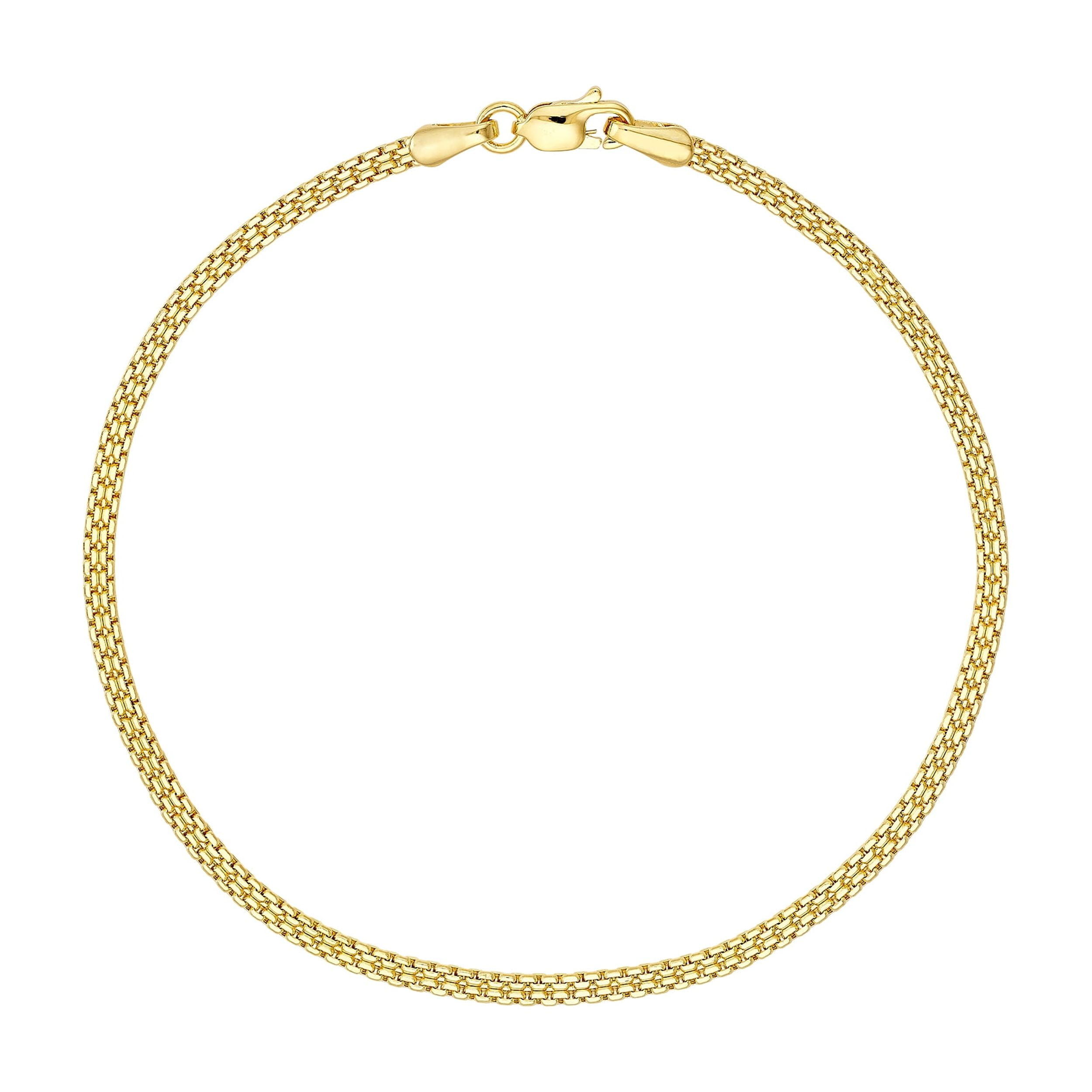 HONEY CRUSH Real 14K Yellow Gold Diamond Cut Box Bismarck Chain Bracelet (2.5mm, 7.5in)
