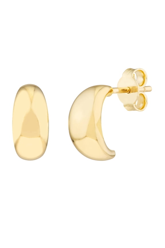 Real 14K Yellow Gold High Polish Half Hoop Post Earrings (5.3mm, 11mm)