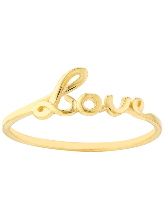 Real 14K Yellow Gold Polished Cursive Love Ring (5.7x1.1mm, Size 7)