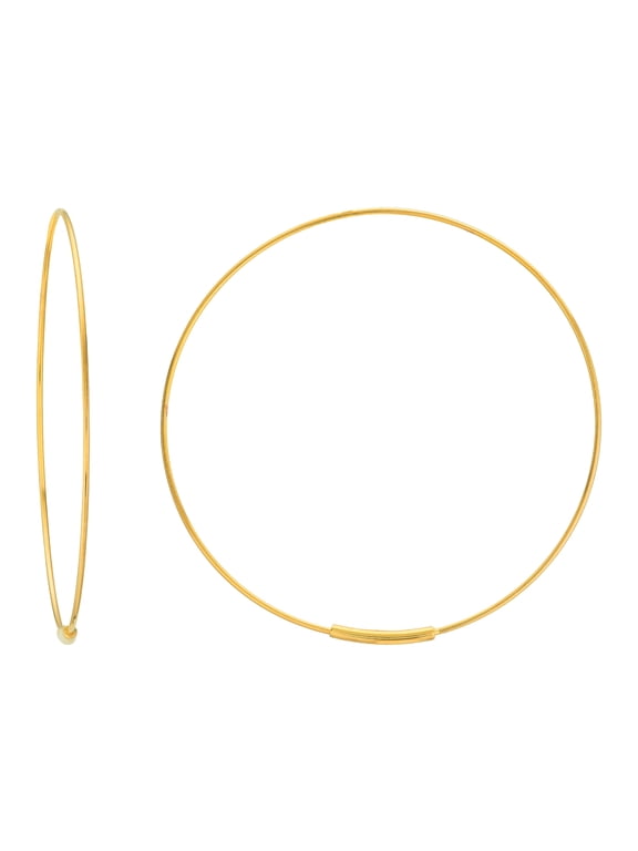 Real 14K Yellow Gold Polished Endless Wire Hoop Earrings (0.6mm, 40mm)