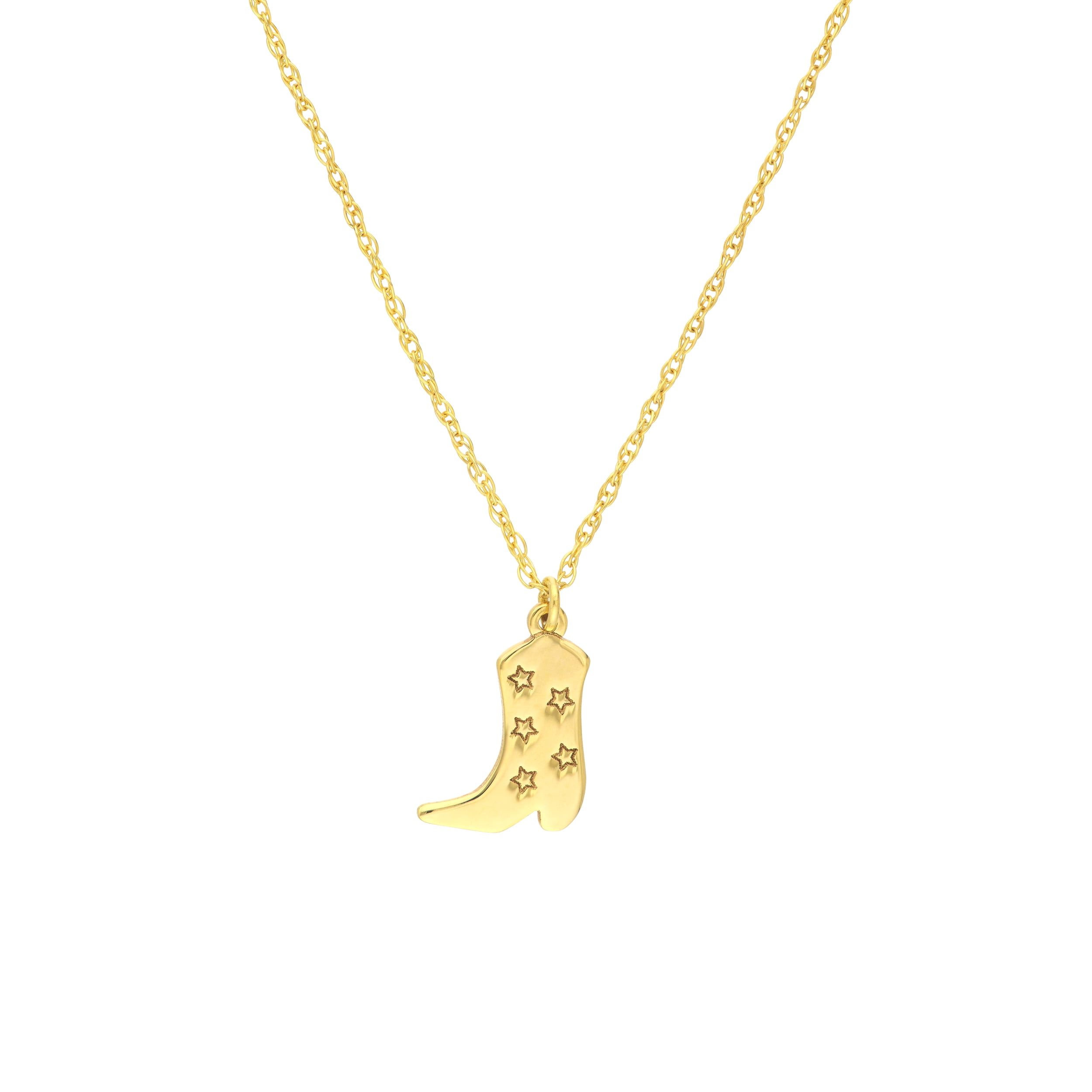 HONEY CRUSH Real 14K Yellow Gold Polished Five Star Cowboy Boot Pendant Necklace (7.5x9.9mm, 16-18in)