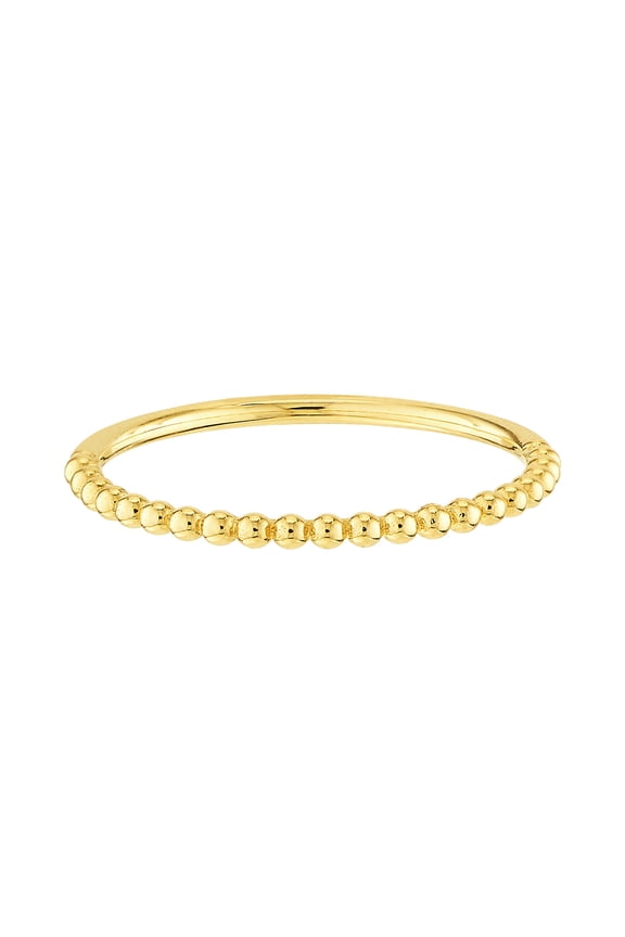 Real 14K Yellow Gold Polished Half-Beaded Single Row Ring (1.4x1.5mm, Size 7)