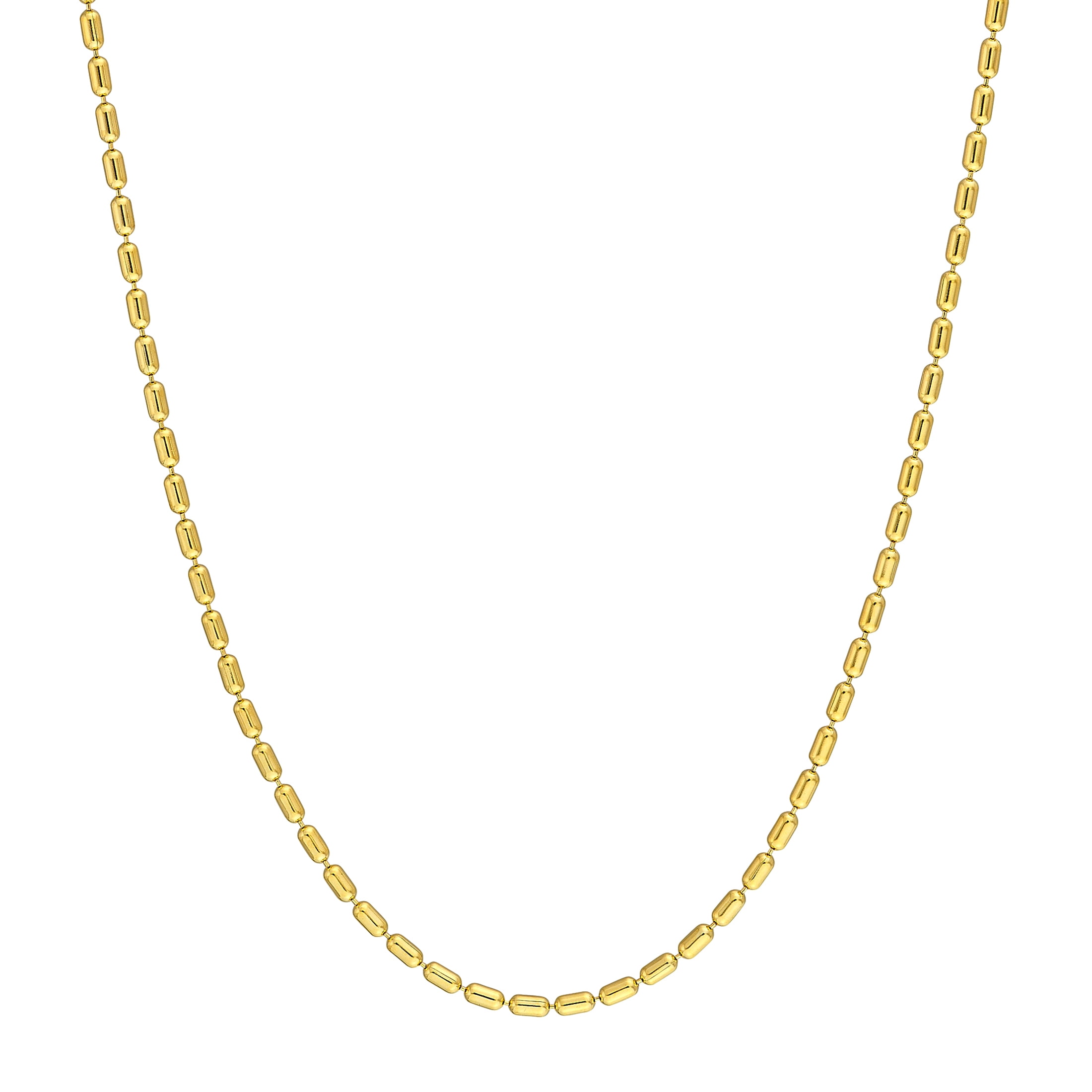 HONEY CRUSH Real 14K Yellow Gold Polished Long Bead Chain (1.5mm, 18in)