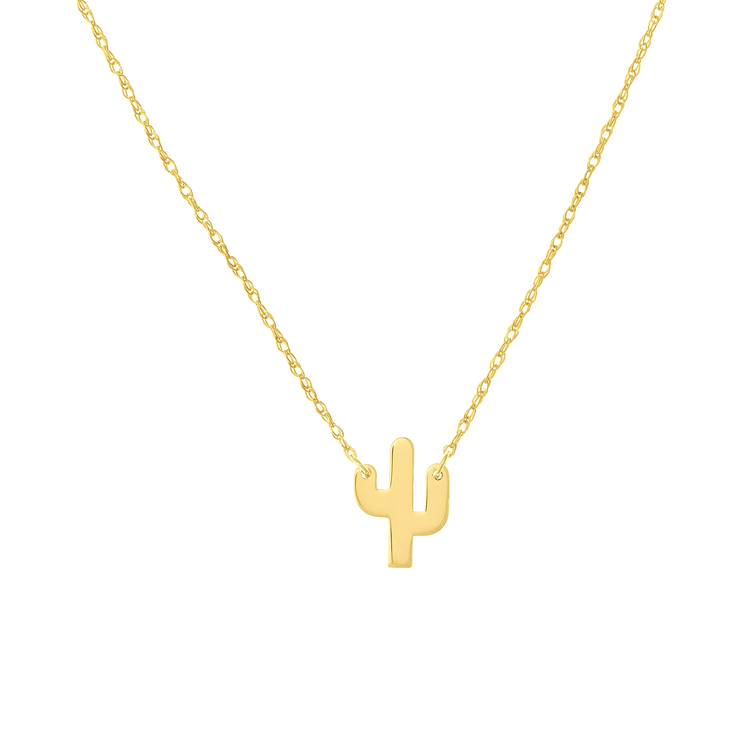 HONEY CRUSH Real 14K Yellow Gold Polished Mini Cactus Necklace (6.6x9.1mm, 16-18in)